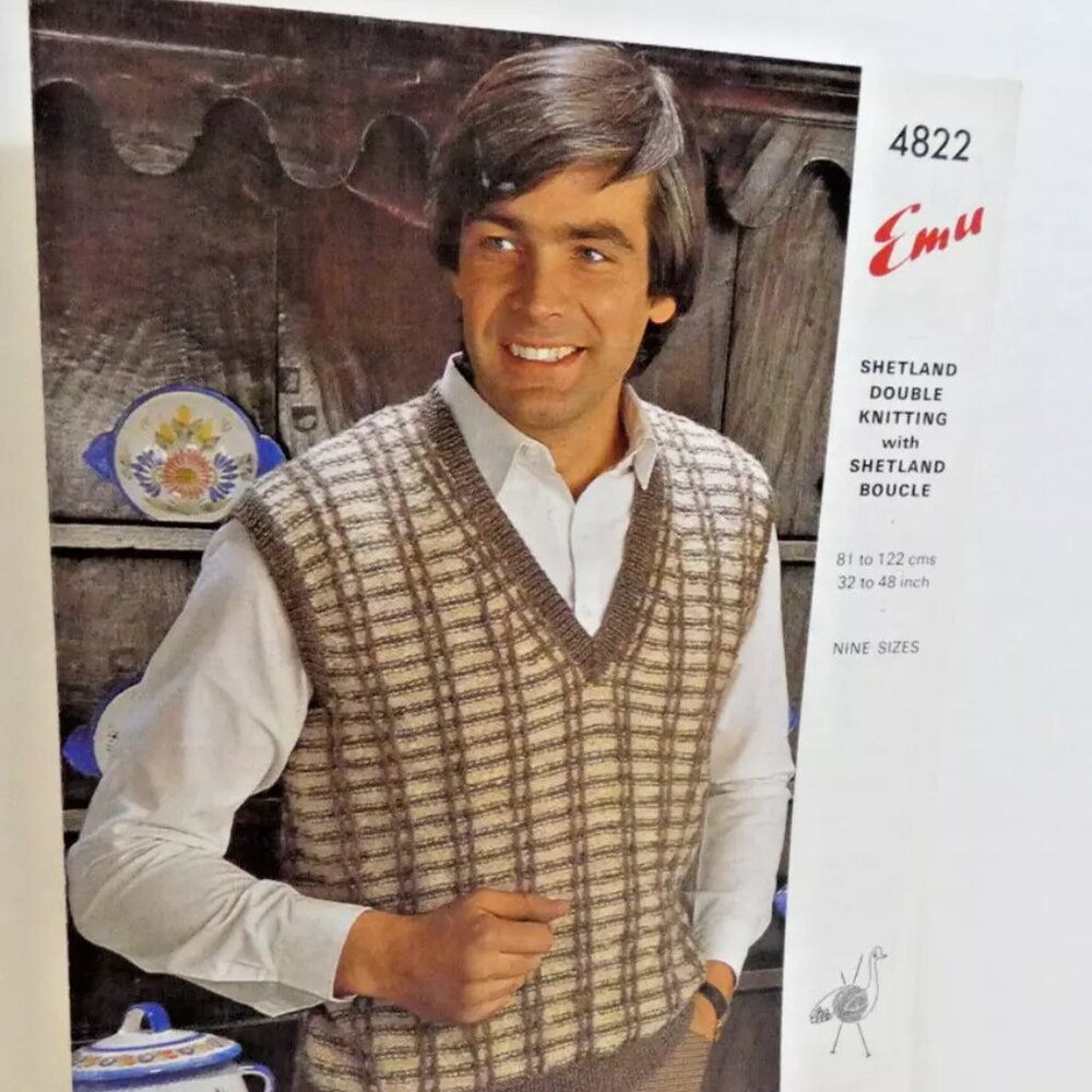 Pattern VEST Vintage Emu Double Knitting Worsted Weight Wool Yarn Pullover